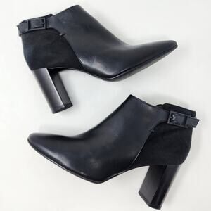 Aquatalia Booties Women 10 Verona Black Suede & Leather Block Waterproof Zip